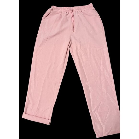 Pink Elastic Waist Pants Womens Size L 100% Light Polyester - Picture 1 of 5
